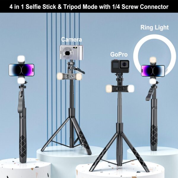 Mobilife 62-inch Selfie Stick Tripod with Gimbal Handle Dual Fill Light 360° Rotation Bluetooth Aluminum Selfie Stick Stand for iPhone Android Mobile Phone Camera Vlogging,Black - Image 7