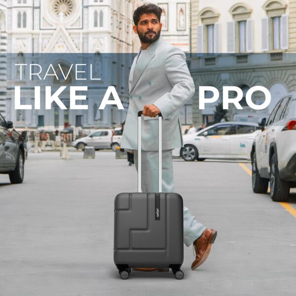 Safari Aviator 50 cm Cabin Overnighter Laptop Trolley Bag, Hard Case Polycarbonate, TSA Lock, 8 Wheels 360 Degree Wheeling Carry on Luggage, Suitcase for Travel, Trolley Bags for Travel, Gun Metal - Image 2