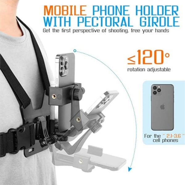 Like Star® Adjustable Chest Strap Mount with Mobile Holder Clip & Screw Compatible with All Smart Phones Body Belt Harness for Gopro Hero, SJCAM, Yi & Other Action Cameras - Black - Image 7