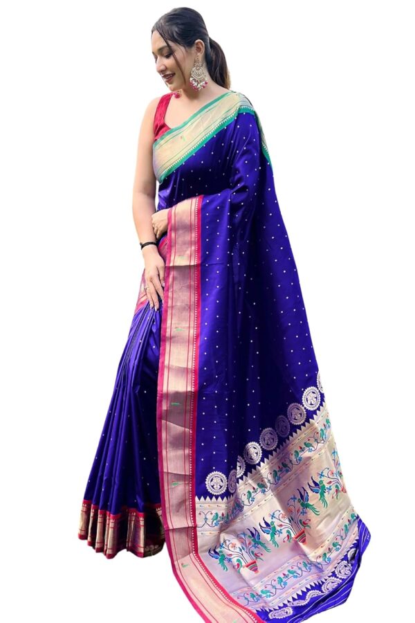 SGF11 Women's Paithani Soft Lichi Silk Kanjivaram Sarees With Blouse Piece - Image 2