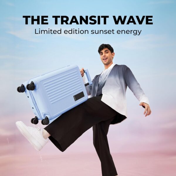 MOKOBARA Polycarbonate The Transit Wave Cabin Luggage 58Cms Cabin Size German Makrolon Poly-Carbonate Hardside 8 Hinimoto Wheels Suitcase Trolley (Shy Blue), Small - Image 3