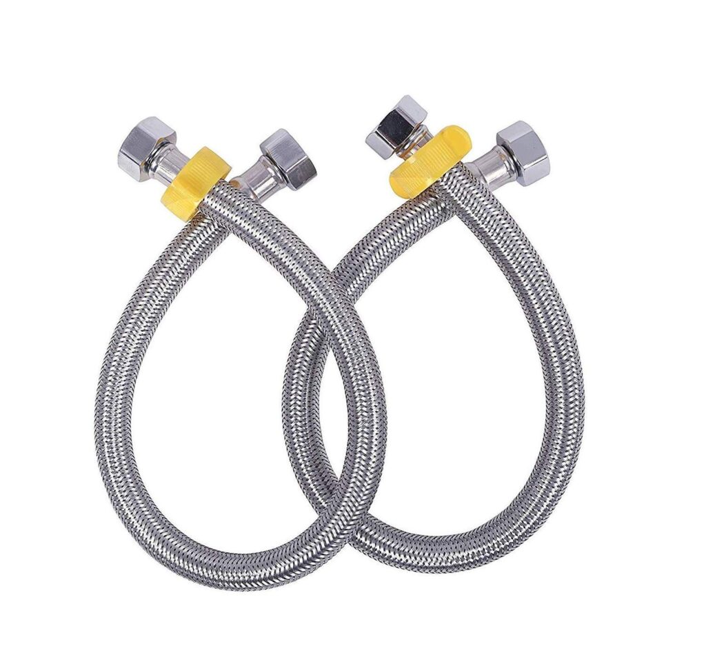 ikis 24-inch 304 Grade Stainless Steel Connection Pipe Hose 1/2″ Female Compression Thread with Brass Nuts for Sink, Faucet, Toilet, Washbasin & Water Heater, Geyser Pipe (2Pcs Chrome)