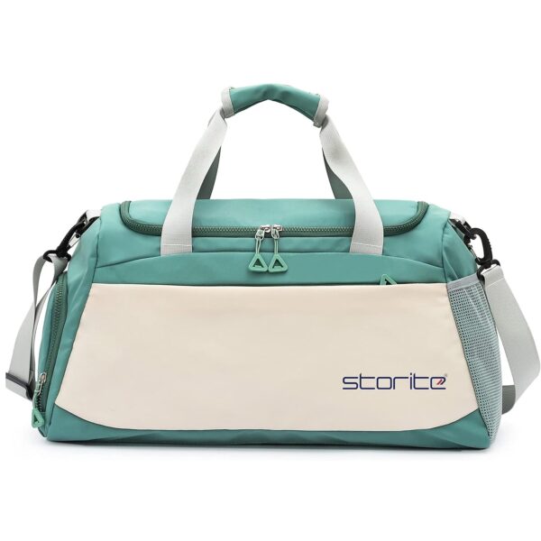 Storite Nylon 51 cms Imported Travel Duffle Bag Multi- Pocket Sports Shoulder Bag for Women with Wet Pocket & Shoe Compartment Weekender Overnight Travel Luggage Bag (Green/White - 51x22x28 Cm) - Image 2