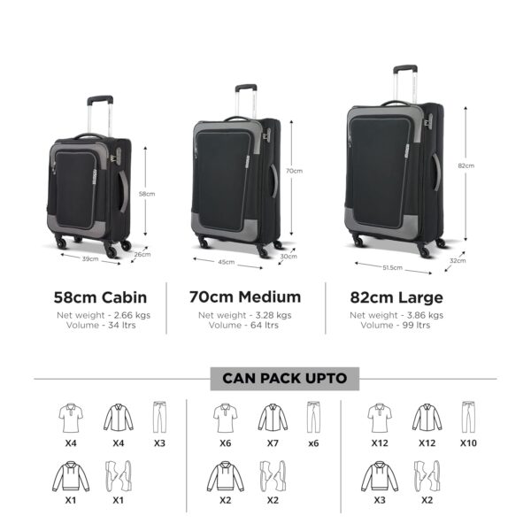 American Tourister Icor (Small) 58Cms|Check-in Spinner Trolley Bag for Travel|Wet Pocket|Expandable|Polyester Luggage|Combination Lock|4 Wheel Suitcase for Men & Women (Black)|Light Weight & Durable - Image 6