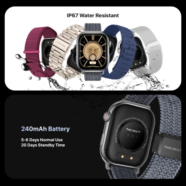 Fire-Boltt Brillia Pro Smart Watch with 51.3mm (2.02 inch) AMOLED Display, Bluetooth Calling, SpO2, Heart Rate Monitoring, 120+ Sports Modes, IP67 Waterproof, Long Battery Life (Grey Wave) - Image 11