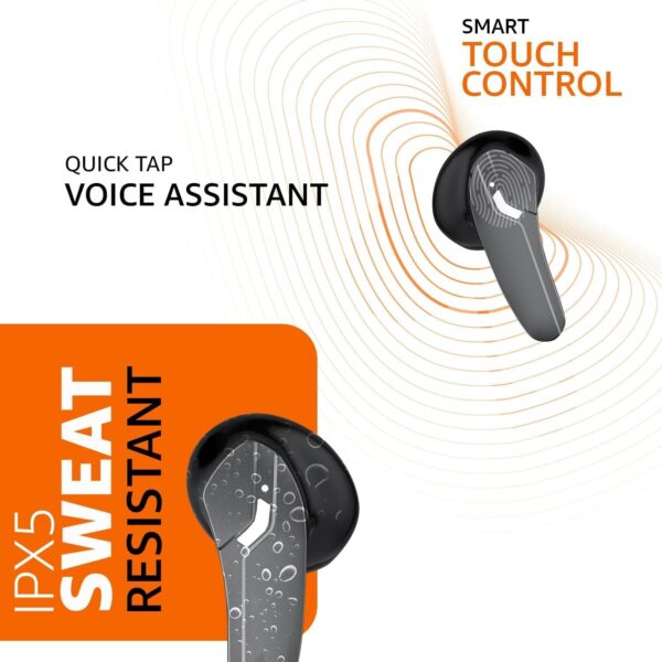 amazon basics True Wireless in-Ear Earbuds with Mic, Quad Mics ENC, Touch Control, IPX5 Water-Resistance, Bluetooth 5.3, Up to 42 Hours Play Time, Voice Assistance and Fast Charging (Grey) - Image 6