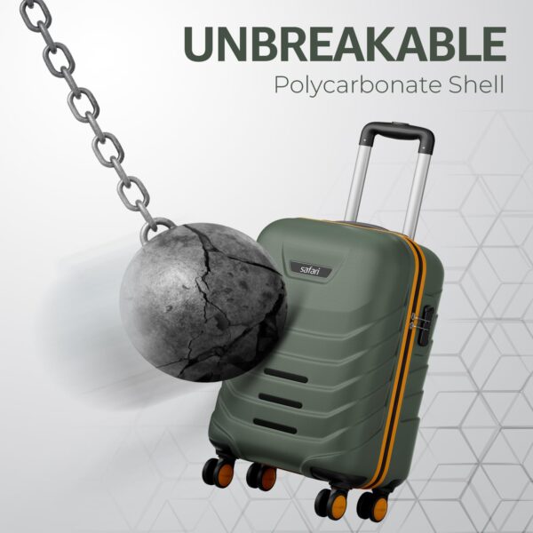 Safari Crescent 8 Wheels 56cm Small Cabin Trolley Bag Hard Case Polycarbonate 360 Degree Wheeling System Luggage, Travel Bag, Suitcase for Travel, Trolley Bags for Travel, Thyme Green - Image 4