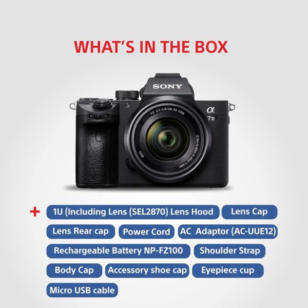 Sony Alpha ILCE-7M3K Full-Frame 24.2MP Mirrorless Digital SLR Camera with 28-70mm Zoom Lens | 4K Full Frame | Real-Time Eye Auto Focus | Tiltable LCD, Low Light Camera - Black - Image 12