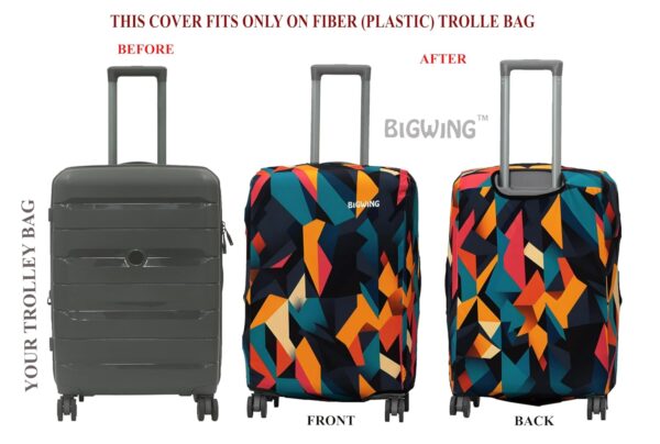 BIGWING Protective Cover in Polyester Fabric with Abstract Print Multicolour | 24' Inch 65 cm Medium Size | Hard Luggage Trolley Bag Cover (Fitts Only On Fiber - Plastic Trolley Bag) - Image 6