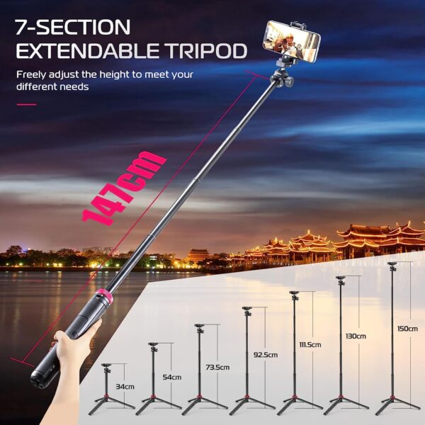 ULANZI MT-44 Extendable Phone Tripod, 44" Selfie Stick Phone Tripod Stand with 2 in 1 Phone Clip, 360� Ball Head Camera Tripod for iPhone Sony Canon GoPro, Lightweight for Travel - Image 5