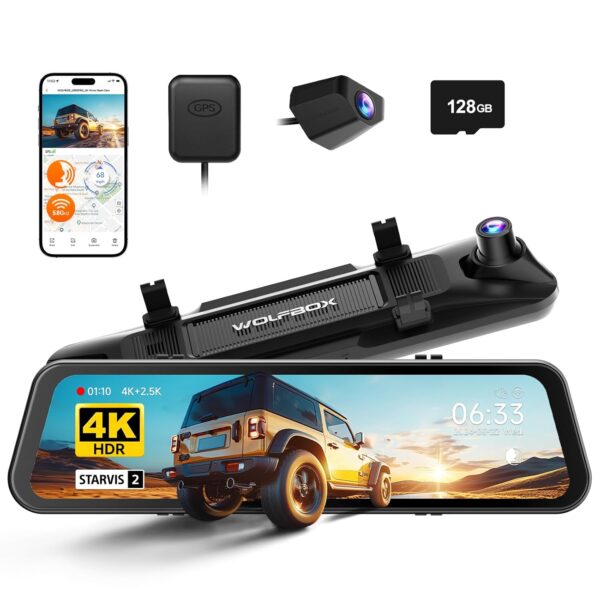 WOLFBOX G900 PRO 12" Mirror Dash Cam – Front 4K + Rear 2.5K Dual Recording, STARVIS 2 IMX678 Sensor, 128GB Card, Voice Control, 5.8GHz WiFi, Loop Recording, G-Sensor & GPS - Image 2