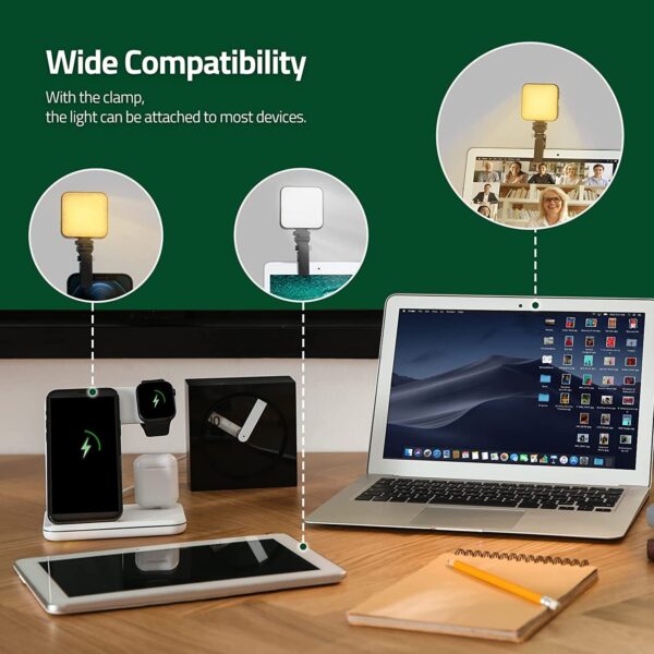LED Video Light Camera Light Laptop Light for Zoom Meeting Photography Lighting 100 LED Beads with Clip Dimmable and Rechargeable for Camera Selfie Stick Tripod Laptop Cellphone - Image 3