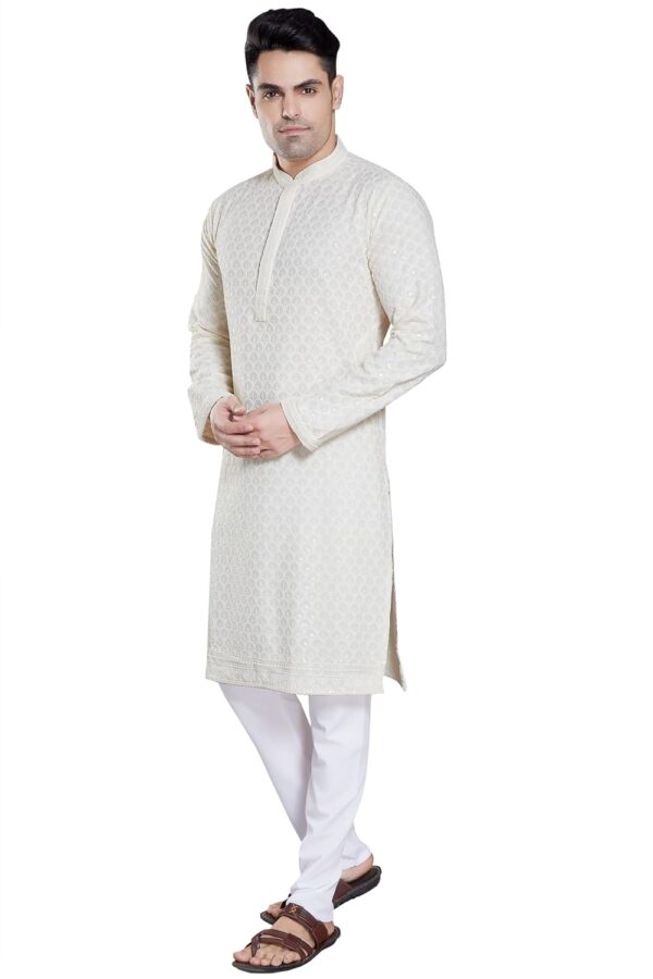DIVISIVE Men's Sequince Embroidered Cotton Blend Only Kurta - Image 4