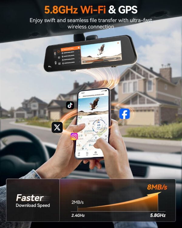 WOLFBOX G900 PRO 12" Mirror Dash Cam – Front 4K + Rear 2.5K Dual Recording, STARVIS 2 IMX678 Sensor, 128GB Card, Voice Control, 5.8GHz WiFi, Loop Recording, G-Sensor & GPS - Image 6