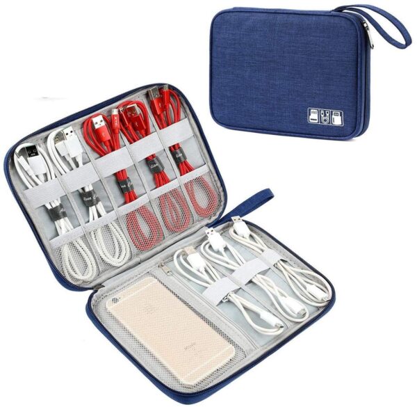 Seagull flight of fashion Nylon Single Layer Electronic Gadget Organizer Case, Tech Kit Accessories Organizer Bag - 25 X 19 X 2 Cm - Navy Blue - Model 1 - Image 2