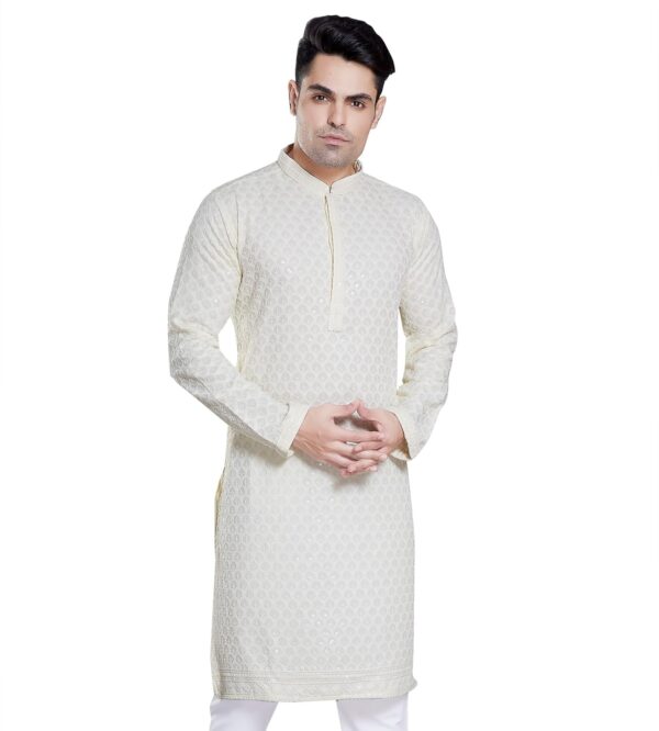 DIVISIVE Men's Sequince Embroidered Cotton Blend Only Kurta - Image 2