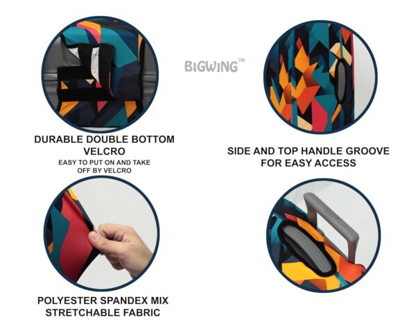 BIGWING Protective Cover in Polyester Fabric with Abstract Print Multicolour | 24' Inch 65 cm Medium Size | Hard Luggage Trolley Bag Cover (Fitts Only On Fiber - Plastic Trolley Bag) - Image 7