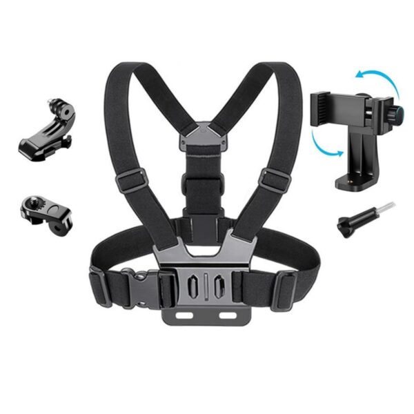 Like Star® Adjustable Chest Strap Mount with Mobile Holder Clip & Screw Compatible with All Smart Phones Body Belt Harness for Gopro Hero, SJCAM, Yi & Other Action Cameras - Black - Image 2