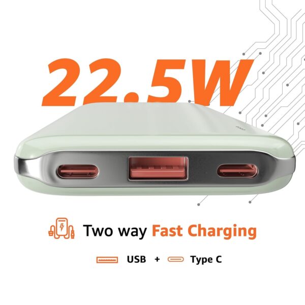 Amazon Basics 10000 mAh 22.5W Ultra Fast Charging Power Bank | Type C Power Delivery (Input & Output) | Quick Charge | Two-Way Fast Charging (Lime) - Image 9