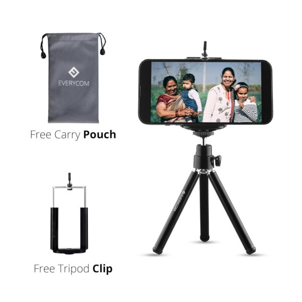 Everycom Mini Adjustable Tripod with Mount Ideal for All Mobile Phones and Digital Camera - Black - Image 3