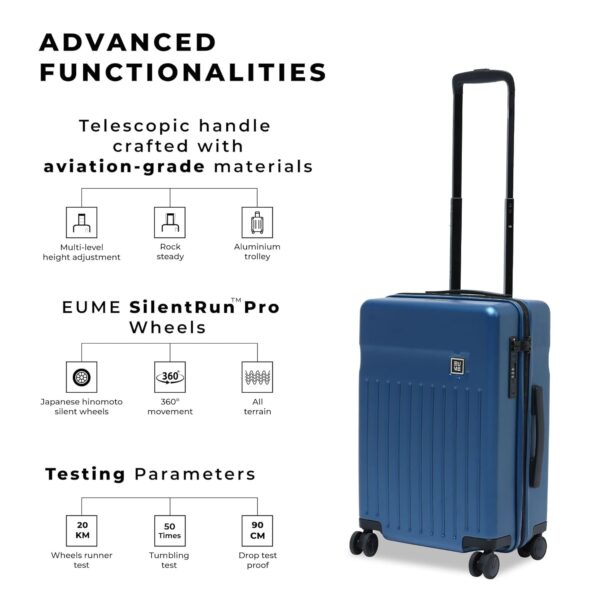 EUME Classic Cabin 55 Cm Trolley Bag Small Size for Travel, Midnight Blue| Polycarbonate (Pc) 8 Hinomoto Wheels Suitcase | Small Trolley Bag for Luggage - Image 8