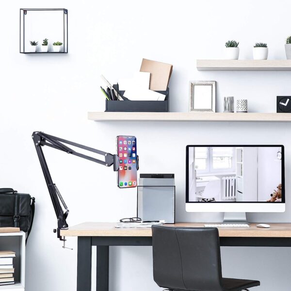 Sounce Lightweight Tabletop Stand Phone Holder, Metal Long Lazy Arm and Bracket for All Mobile for Video Recording, Streaming Video, Office, Compatible Upto 4-7 Inches [Black] - Image 7