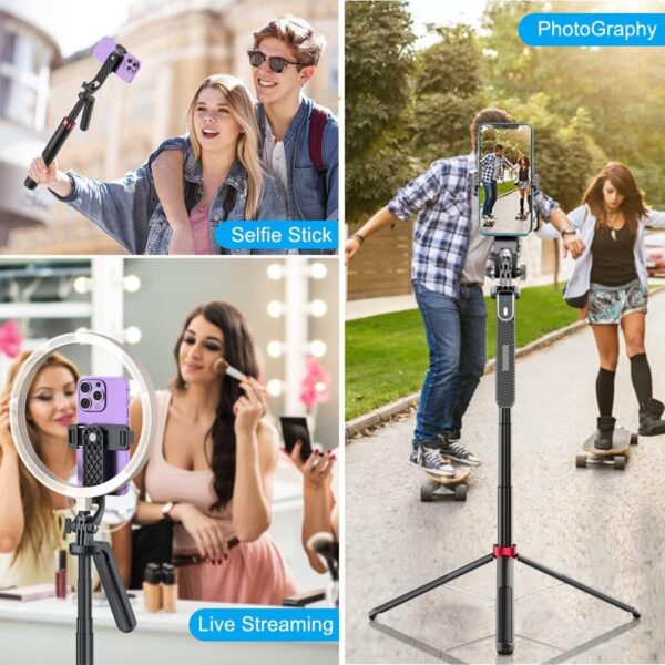 Adofys Selfie Stick with Tripod Stand 360 Degree Rotation Rechargeable Remote Quadripod Stand Balance Handle 71-inch Selfie Stick for Phone Camera Gopro 360°Panoramic Shooting Vlogging Live Stream - Image 4