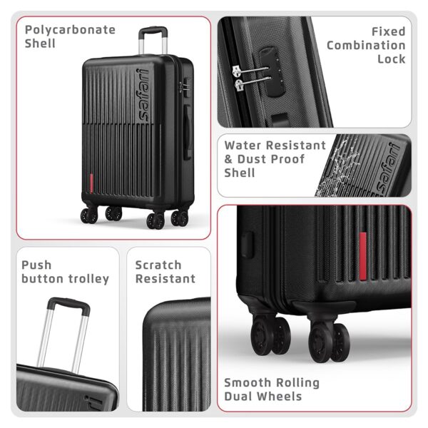 Safari Astra 8 Wheels 66 Cms Medium Check-In Trolley Bag Hard Case Polycarbonate 360 Degree Wheeling System Luggage, Trolley Bags For Travel, Speed_Wheel Suitcase For Travel, Black - Image 3