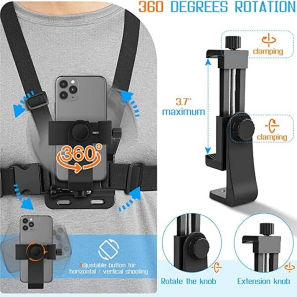 Like Star® Adjustable Chest Strap Mount with Mobile Holder Clip & Screw Compatible with All Smart Phones Body Belt Harness for Gopro Hero, SJCAM, Yi & Other Action Cameras - Black - Image 8