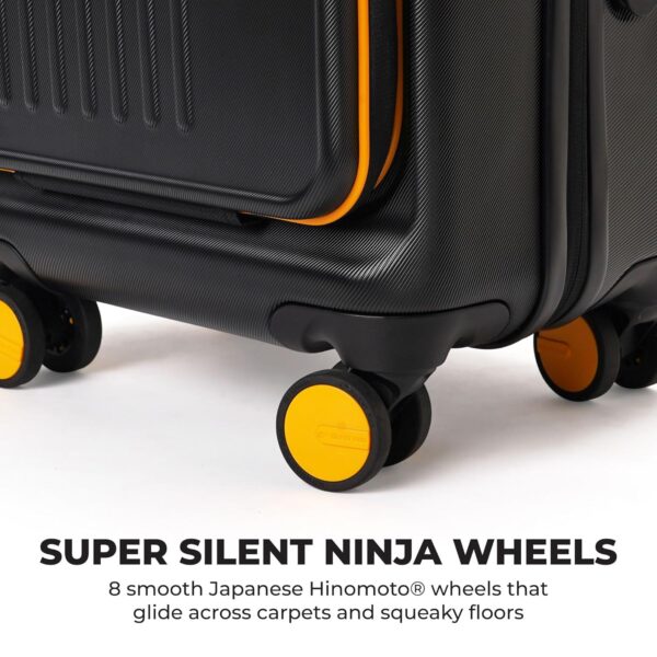 MOKOBARA Polycarbonate The Transit Cabin Pro Luggage Small Cabin Size Poly-Carbonate Hard Sided 8 Hinomoto Wheels Suitcase for Travelling (Black & Yellow, 56 cm) - Image 6