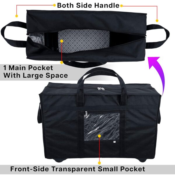 Storite Nylon 70 Cm Large Travel Duffle Bag Luggage Storage Trolley Bag Luggage Bag for Travel with Five Wheels & Front Transparent Pocket (Black, 70 x 27.5 x 45 cm) - Image 5