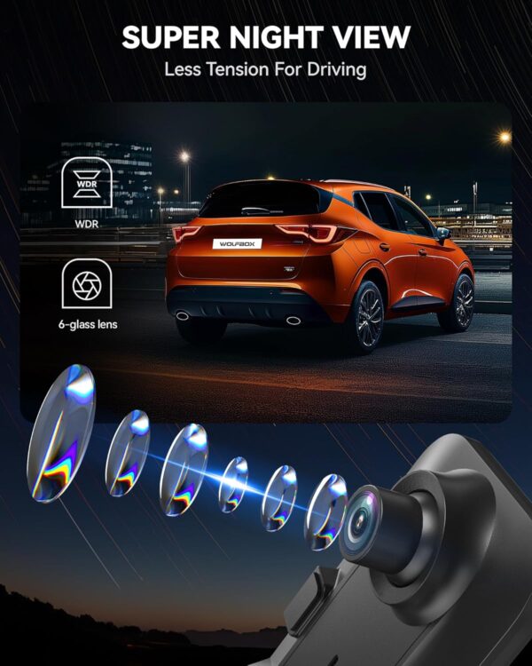 WOLFBOX G840H 12" Mirror Dash Cam - 2.5K Front & 1080P Rear Camera, WiFi Mirror Dash Cam Front and Rear, Built-in GPS, Includes 32GB Card - Image 5