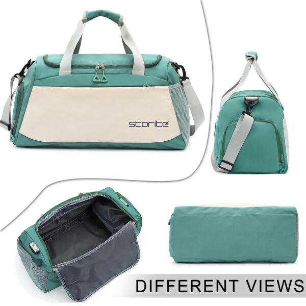 Storite Nylon 51 cms Imported Travel Duffle Bag Multi- Pocket Sports Shoulder Bag for Women with Wet Pocket & Shoe Compartment Weekender Overnight Travel Luggage Bag (Green/White - 51x22x28 Cm) - Image 7