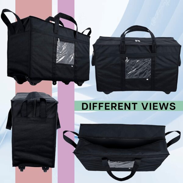 Storite Nylon 70 Cm Large Travel Duffle Bag Luggage Storage Trolley Bag Luggage Bag for Travel with Five Wheels & Front Transparent Pocket (Black, 70 x 27.5 x 45 cm) - Image 7