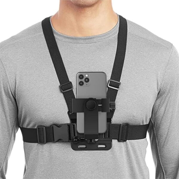 Like Star® Adjustable Chest Strap Mount with Mobile Holder Clip & Screw Compatible with All Smart Phones Body Belt Harness for Gopro Hero, SJCAM, Yi & Other Action Cameras - Black - Image 3