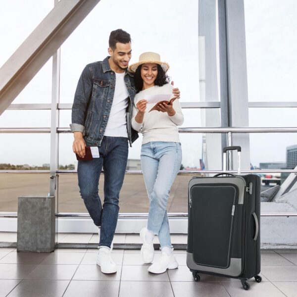 American Tourister Icor (Small) 58Cms|Check-in Spinner Trolley Bag for Travel|Wet Pocket|Expandable|Polyester Luggage|Combination Lock|4 Wheel Suitcase for Men & Women (Black)|Light Weight & Durable - Image 3