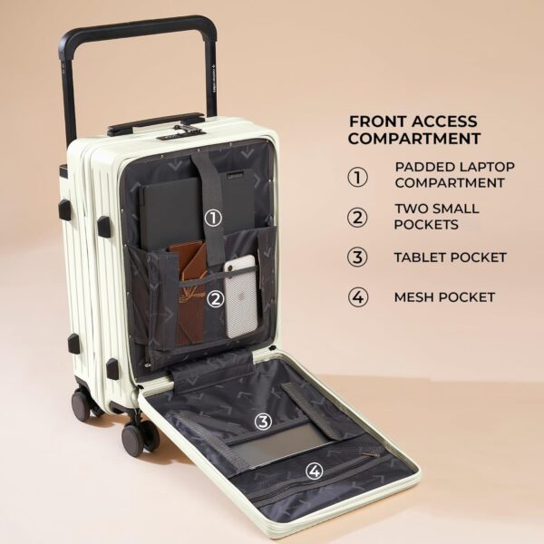 Nasher Miles Silicon Valley Hard-Sided Polycarbonate TSA Lock & Wide Telescopic Handle Cabin Luggage with Laptop Compartment White 20 inch |55cm Trolley Bag - Image 7