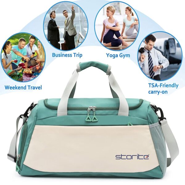 Storite Nylon 51 cms Imported Travel Duffle Bag Multi- Pocket Sports Shoulder Bag for Women with Wet Pocket & Shoe Compartment Weekender Overnight Travel Luggage Bag (Green/White - 51x22x28 Cm) - Image 10