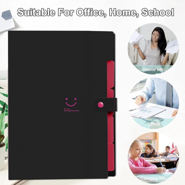 NISUN 5 Pockets File Organizer, Expanding File Folder, Accordion Document Organizer, Adjustable Buckle Folder, A4 Portable Accordion Paper/Bill/Receipt Bag - Black - Image 7
