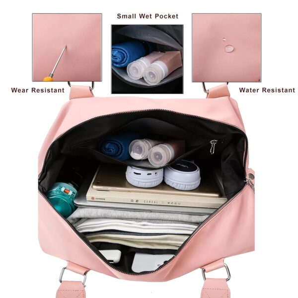 Storite Nylon 47 Cm Travel Duffle Bag, Sports Shoulder Bag for Women with Wet Pocket Weekender Overnight Luggage Bag - (Pink, 47 x 16 x 30 Cm) - Image 6