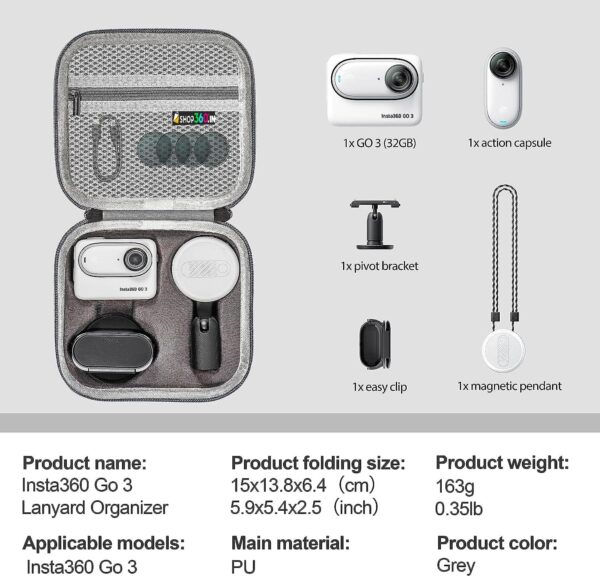 Careflection Polyurethane Carrying Case for Insta360 Go 3,Waterproof + Dustproof Storage Bag Double Layer Hand Carrying Box Portable Safe Travel Protector Fits Action Camera,Combo Kit,Cards-Grey - Image 3