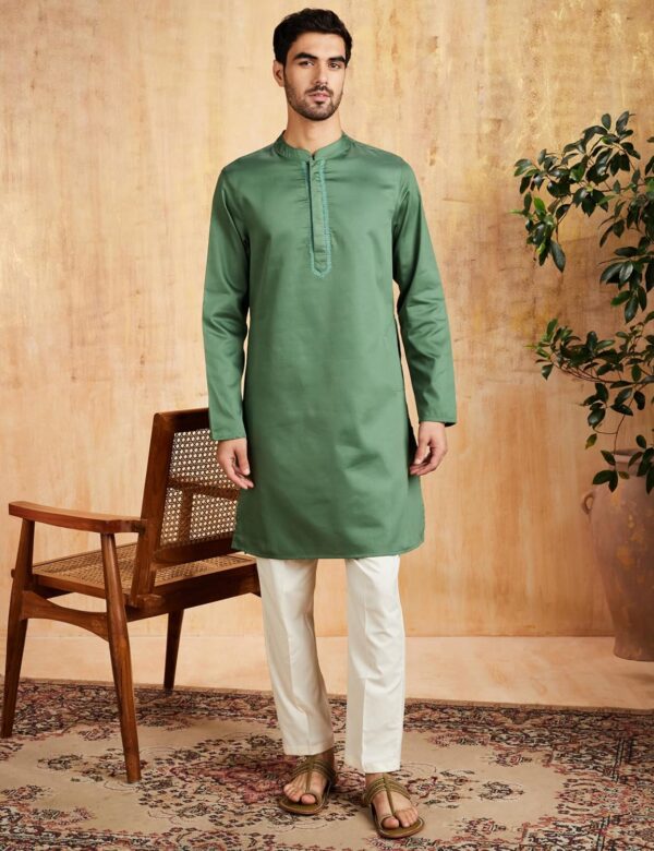 Amazon Brand - Symbol Men's Cotton Solid Festive Embellished Long Kurta (Regular Fit) - Image 4