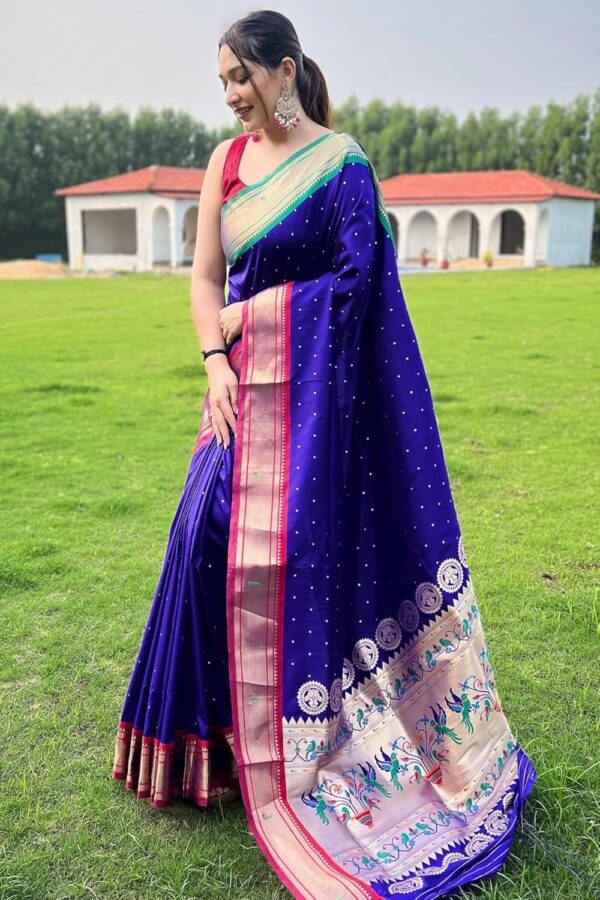 SGF11 Women's Paithani Soft Lichi Silk Kanjivaram Sarees With Blouse Piece - Image 3