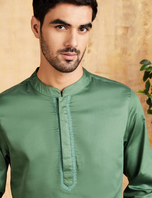 Amazon Brand - Symbol Men's Cotton Solid Festive Embellished Long Kurta (Regular Fit) - Image 5