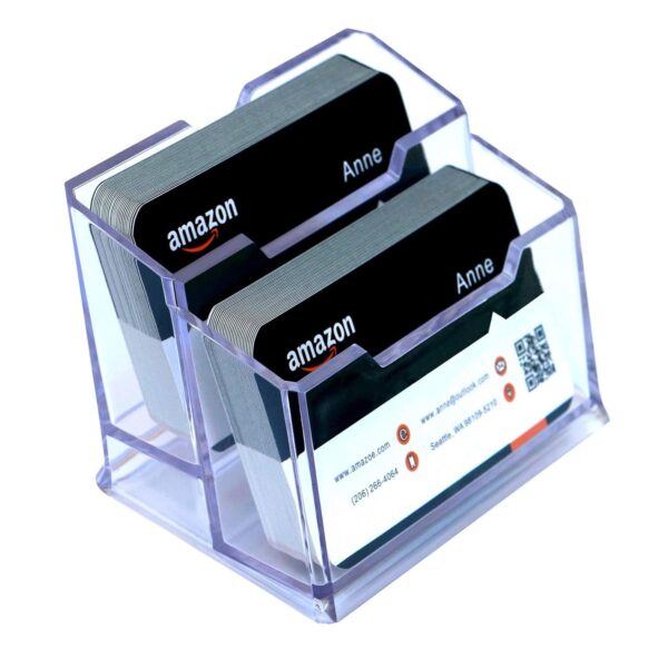 SNDIA 2-Tier Business Card Holder Visiting Card Stand Organizer Clear Card Holder Display Stand for Office (Transparent) - Image 2