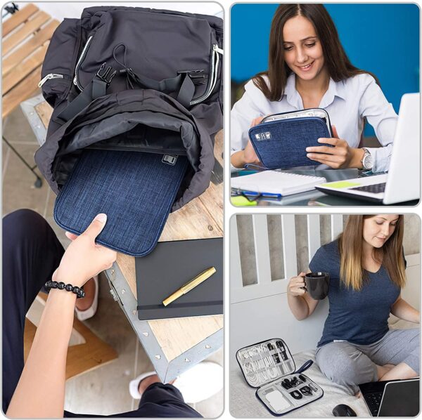Seagull flight of fashion Nylon Single Layer Electronic Gadget Organizer Case, Tech Kit Accessories Organizer Bag - 25 X 19 X 2 Cm - Navy Blue - Model 1 - Image 6