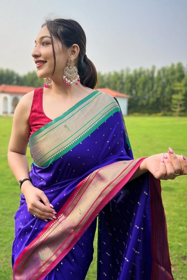 SGF11 Women's Paithani Soft Lichi Silk Kanjivaram Sarees With Blouse Piece - Image 4