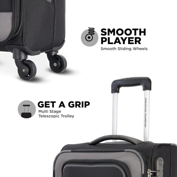 American Tourister Icor (Small) 58Cms|Check-in Spinner Trolley Bag for Travel|Wet Pocket|Expandable|Polyester Luggage|Combination Lock|4 Wheel Suitcase for Men & Women (Black)|Light Weight & Durable - Image 5