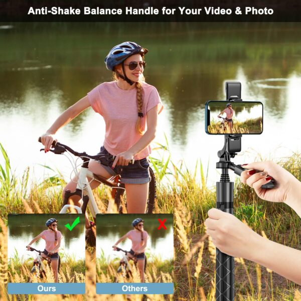 Mobilife 62-inch Selfie Stick Tripod with Gimbal Handle Dual Fill Light 360° Rotation Bluetooth Aluminum Selfie Stick Stand for iPhone Android Mobile Phone Camera Vlogging,Black - Image 4