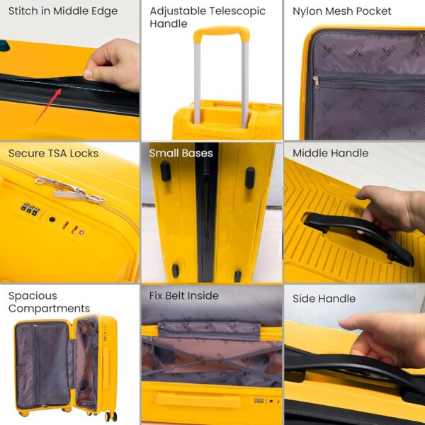 Skyroller Series Small 20inch Cabin Trolley Bag for Travel|Hard Suitcase for Travel with Steel+ABS Trolley, Wheels, 360 Degree Rotation - Dark Yellow - Image 4